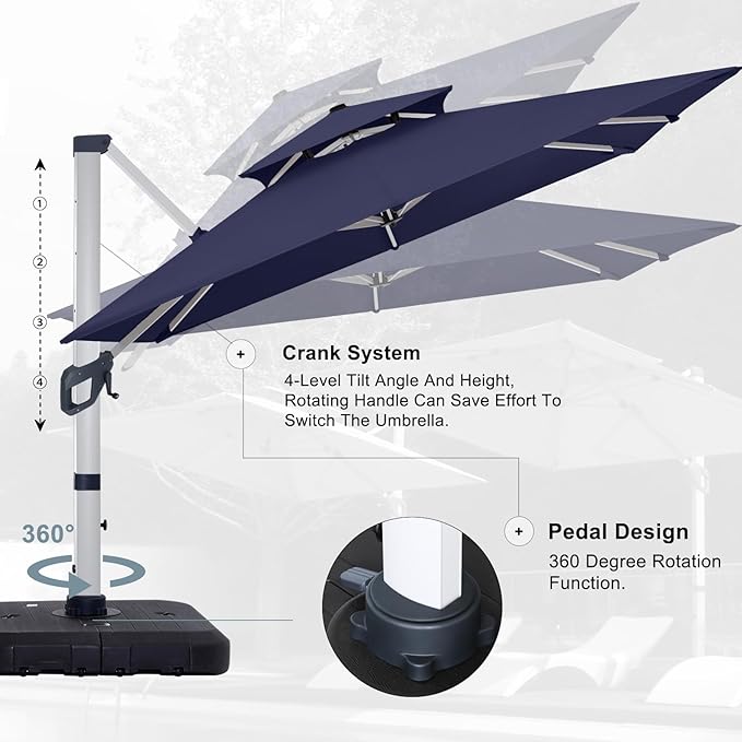 ABCCANOPY Patio Umbrella Cantilever Double Top Outdoor Offset Umbrella with 360° Rotation
