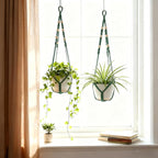 Macrame Plant Hanger,Up to 4-15 inch Pots, Wood Beads Cotton Hanging Planter Holder for Indoor Outdoor Boho Home Decor, 35 Inch, Ivory, Set of 2 (Green)