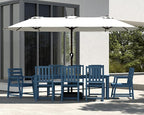 9-Piece Navy Blue Outdoor Dining Set with White 15FT Large Patio Umbrella, 75.2'' HDPE Table & Chairs for 8, Weather-Resistant Furniture with Umbrella Hole for Patio, Lawn, Poolside