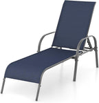 Giantex Patio Lounge Chair, Outdoor Chaise Lounge with 5 Adjustable Backrest, Sturdy Steel Frame, Sunbathing Recliner, Tanning Chair for Beach, Outside, Yard, Balcony, Pool Chairs, Navy