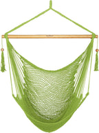 JoyView Hammock Chair with Spreader Bar Caribbean Hammock Swing Chair 300 LBS Weight Capacity XL Rope Hanging Chair for Outdoor Indoor Garden Yard - Light Green