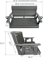 HDPE Porch Swing with 18/8 Stainless Steel Bolts, Ergonomic Design, Ultra Weather-Resistant, Heavy Duty 1200 LBS, for Outdoor Patio Garden Yard (Gray)