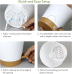 7/6.5/6/5.5/5/4 inch Self Watering Pots for Indoor Outdoor Plants, 6 Pack Plastic Flower Planters with Drainage Holes and Removable Saucers, Plant Pots with Wicking Rope, White Brown