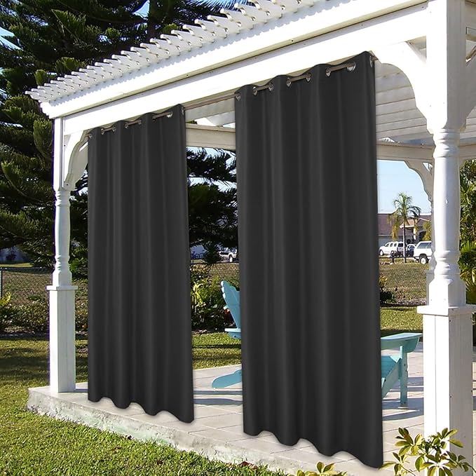BONZER Outdoor Curtains for Patio Waterproof Thick Privacy Grommet Light Filtering Outside Curtains for Porch Pergola Gazebo Deck, 1 Panel, 54W x 120L inch, Charcoal