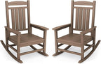 KINGYES HDPE Outdoor Rocking Chair Set of 2, Widened Seat Patio Rocking Chair, Oversized All Weather Patio Rocker, Brown