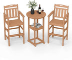 Ciokea 3-Pcs Bistro Table and Chairs, All-Weather Round High Top Bar Table with Storage Shelf and 2 Oversized Adirondack Chairs, Heavy Duty Outdoor Bar Set Patio Bistro Set for Balcony Deck, Teak