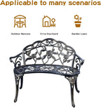 JARDIN DE CENTENNIAL Patio Garden Bench Metal Park Bench Cast Aluminum Outdoor Furniture with Floral Rose for Patio,Park,Lawn,Yard (Copper)