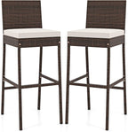 HAPPYGRILL Wicker Patio Barstools Set of 2, Outdoor Rattan Bar Chairs with Footrest & Backrest, Armless High Top Chairs with Seat Cushions for Backyard, Balcony