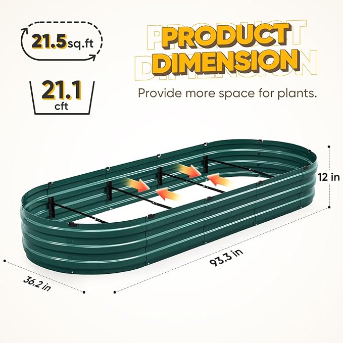 KING BIRD Raised Garden Bed Kit 2025 Upgraded Quick-Setup Galvanized Planter Garden Box Outdoor for Gardening, Vegetables, Flowers, 94x36x12 in, Green