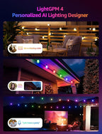 Lepro ZB1 AI Smart Outdoor String Lights APP Control, 54(42+12) ft RGB+IC+Warm White Outdoor Lights 15 LED Bulbs, Alexa Google Home Enable, AI Generated Lighting LLM, NO Remote 2.4 GHz WiFi+Bluetooth