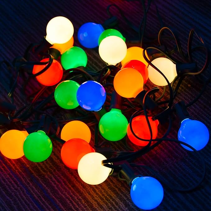 String Lights, 25 Ft G40 Ceramic Multicolor Bulbs, Indoor and Outdoor Use