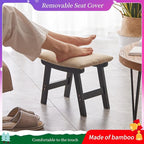Foot Stool,Ottoman,Bamboo Small Sofa Foot Rest Under Desk,Extra Seating for Living Room, Bedroom and Kitchen (Black Stool Legs - Beige Surface)