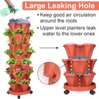 GameXcel Vertical Planter, 7 Tier Stackable Strawberry Planter with Garden Tool Set, Movable Indoor/Outdoor Garden Herb Pot for Growing Vegetables and Succulents, Red