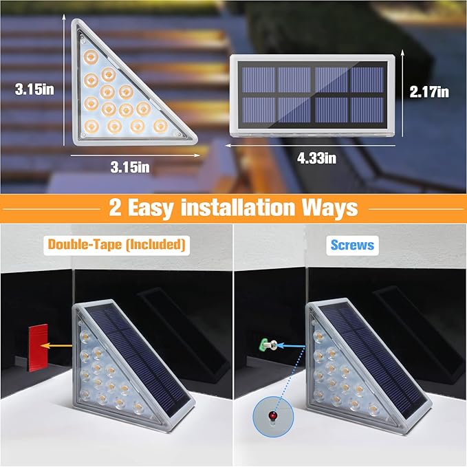 VOLISUN Outdoor Stair Lights 8 Pack, Solar Step Lights Waterproof IP67,80 Lumen, Led Step Lights Outdoor for Garden Backyard Stair, Staircase, Front Step, Front Porch and Deck(Warm White)