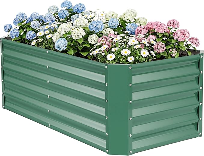 ZORMY 4×2×1.4ft Galvanized Raised Garden Bed Kit, Metal Planter Boxes Outdoor, High Raised Beds for Vegetables, Fruits, and Flowers - LotusGreen