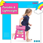 Delxo Folding Step Stool, 13 inch Non-Slip Foldable Stools for Kids & Adults Up to 300 LBS, Step Stool with Handle, Lightweight for Kitchen, Bathroom, Bedroom, Garden, Rose Pink, 1PC