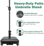 Patio Umbrella Base Heavy Duty with Wheels Square Market Stand for Outdoor 4 Locks 2 Knobs 125lb Capacity, Black
