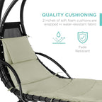 Best Choice Products Outdoor Hanging Curved Steel Chaise Lounge Chair Swing w/Built-in Pillow and Removable Canopy - Sage