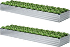 2 Pack 12x2x1FT Galvanized Raised Garden Bed Kit, Outdoor Metal Planter Box for Vegetables, Bottomless Rectangular Gardening Bed with Support Rods, Tool-Free Assembly, Silver