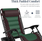 Best Choice Products Oversized Padded Zero Gravity Chair, Folding Outdoor Patio Recliner, XL Anti Gravity Lounger for Backyard w/Headrest, Cup Holder, Side Tray, Polyester Mesh - Espresso/Green