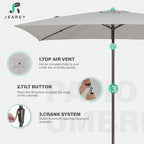 JEAREY 6.5x10 ft Rectangular Patio Umbrellas Rectangle Outdoor Umbrella with Push Button Tilt and Crank, Market Table Umbrella 6 Sturdy Ribs UV Protection for Poolside Garden Backyard Deck, Foggy Gray