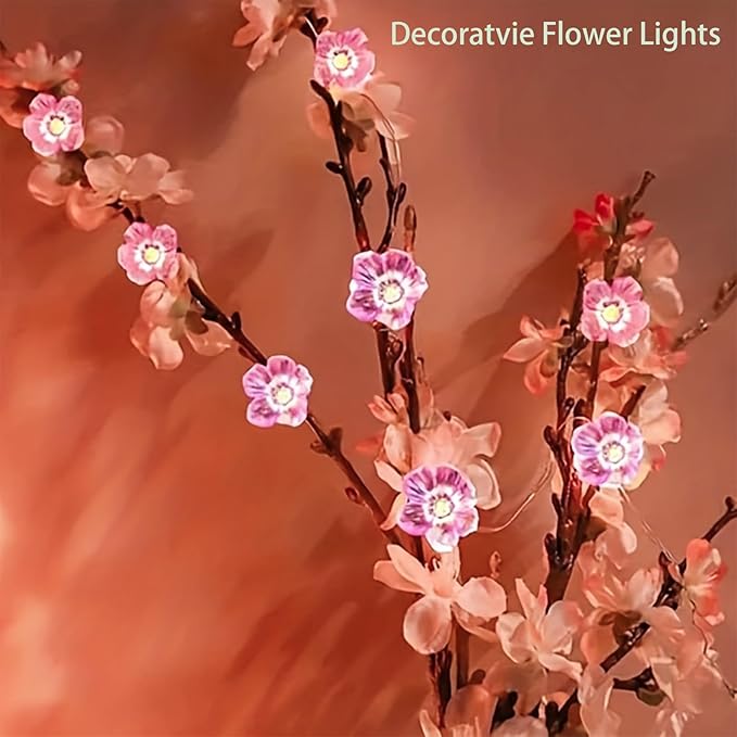 Indoor String Lights: 13 Ft Pink Cherry Blossom Fairy Lights with 40 LEDs