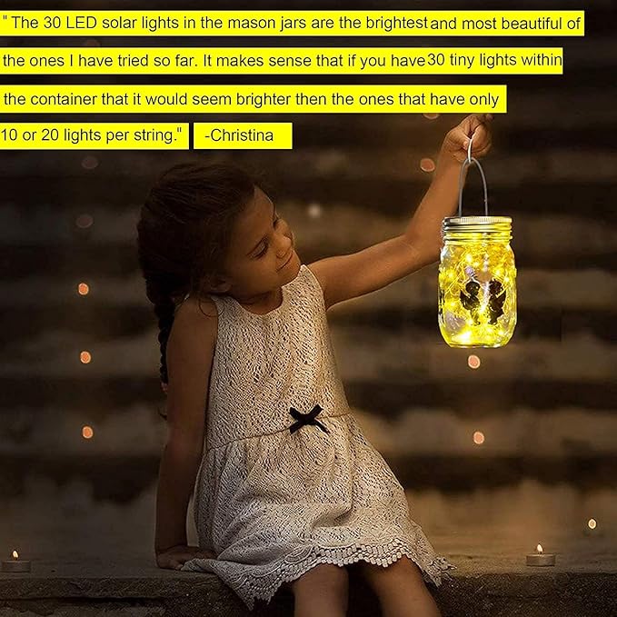 Solar String Lights, 12 Pack Mason Jar Lid Lights, 30 Warm White LEDs