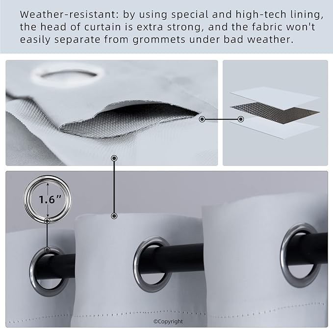 Waterproof Outdoor Curtain W52 x L84 - Grommet Top Sunlight Blocking Window Treatment Drapes Blackout Curtains for Home Bedroom Living Room Outdoor Patio Porch Pergola Cabana Gazebo (2 Panels)