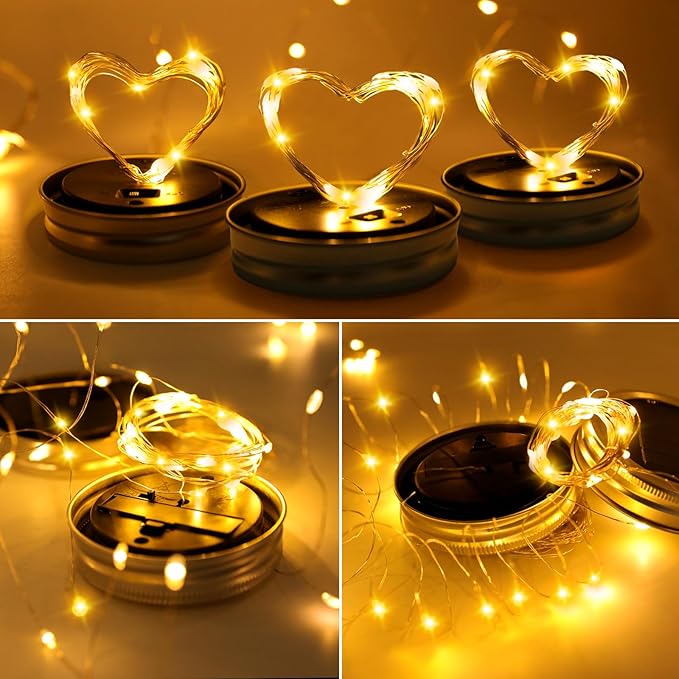 String Lights, 12 Pack Solar Mason Jar Lights in Warm White for Outdoor Use