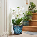 10 Inch Plant Pot - Ceramic Planter with Drainage Hole and Saucer, Round Flower Pots for Indoor Outdoor, Modern Decorative Planter for Plants, Home Office Decor, Plant Lover Gifts, Blue