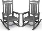 KINGYES HDPE Patio Rocking Chair Set of 2, Outdoor Rocking Chairs Porch Rocker for Adults, Grey