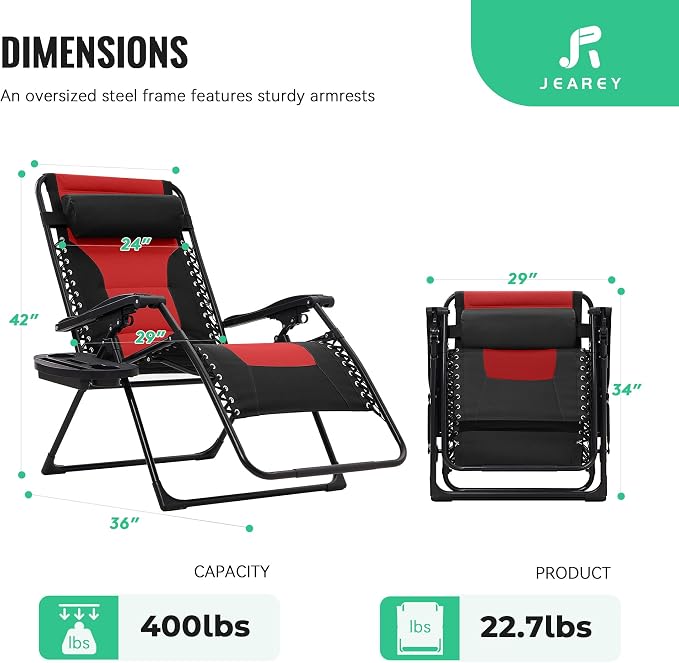 Recliner Chair, Oversized Zero Gravity with Side Tray, Red/Black
