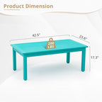 LUE BONA Outdoor Coffee Table Rectangle, 42.5" HDPS Patio Coffee Tables for Outside, All Weather Patio Coffee Table with Slatted Tabletop for Deck, Garden, Balcony, Indoor or Outdoor Use, Aruba Blue