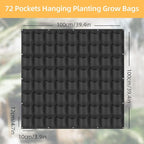 Hanging Planting Grow Bags, 72 Pockets Hanging Vertical Wall Planter Wall Mounted Grow Bag Outdoor Indoor Gardening Vertical Greening Flower Container, Planting Bags Storage Bags(1.0 m × 1.0 m, Black)