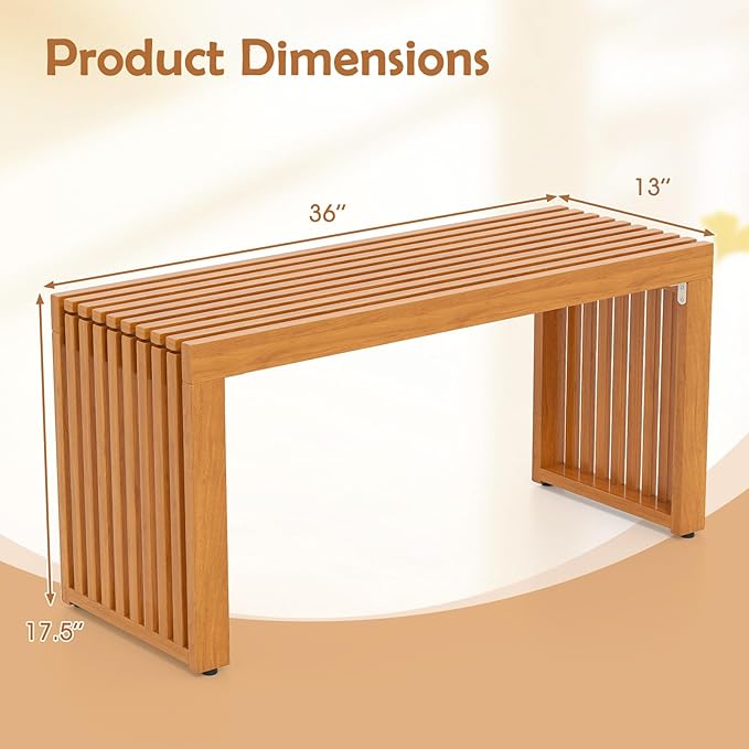 Patio Bench, 36-Inch Acacia Wood Slatted Design in Teak