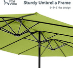 PHI VILLA 15ft Large Patio Umbrellas with Base, Outdoor Double-Sided Rectangle Market Umbrella for Pool Lawn Garden, Lime Green
