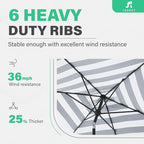 JEAREY 6.5x10 ft Rectangular Patio Umbrellas Rectangle Outdoor Umbrella with Push Button Tilt and Crank, Market Table Umbrella 6 Sturdy Ribs UV Protection for Poolside Garden Backyard Deck, Black-White Stripe