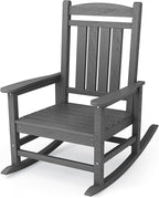 KINGYES HDPE Outdoor Rocking Chair, Widened Seat Patio Rocking Chair, Oversized All Weather Patio Rocker, Gray