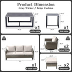 Belord 7 PCS Outdoor Furniture Set, Mixed Grey Wicker, Beige Cushion, Includes Swivel Rocker Chairs, Sofa, Ottomans, Water-Resistant