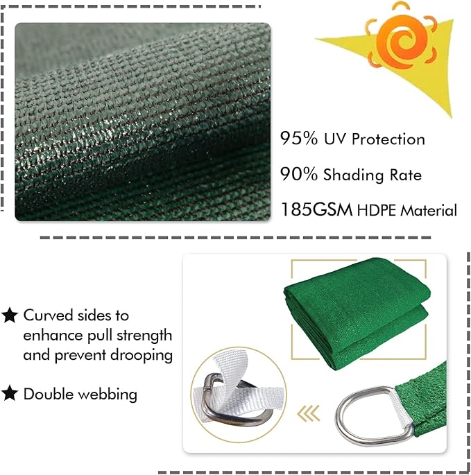 KANAGAWA 8'X8' Dark Green Custom Size Sun Shade Sail Square UV Block Canopy Cover for Patio Backyard Lawn Garden Outdoor (Customized Available)