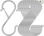 8 Pack S Hooks for Hanging, 3.5 inch Heavy Duty S Hooks with Safety Buckle S Shaped Hooks Kitchen Pot Rack Hooks Closet Hooks for Hanging Plants, Clothes, Kitchen Utensil, Bags (Silver)