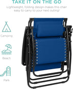 Best Choice Products 30” Wide Folding Zero Gravity Outdoor Recliner Patio Lounge Chair w/Adjustable Canopy Shade, Headrest, Side Accessory Tray - Marine