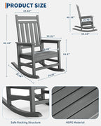 GarveeLife Poly Lumber Rocking Chair Outdoor - HDPE High Back Porch Rocker Chairs for Adults - All Weather Resistant Furniture for Patio - Grey