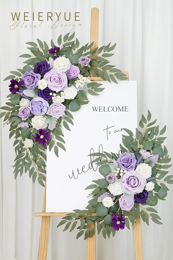 Artificial Flower Swags, Purple Silk, Pack of 2 for Wedding Arch Decor