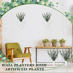 Jexine 4 Pcs Hanging Planters with Artificial Eucalyptus Metal Hanging Vase Indoor Plants Holder Modern Geometric Boho Bathroom Wall Decor for Living Room Home Office (Eucalyptus,White)