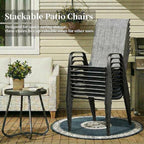MAMIZO Patio Dining Chairs, Stackable All Weather Teslin Chair, Heavy Duty Outdoor Breathable Chairs Set, w/Armrests, Upgraded Chair FeetW/Strenthened Iron Spacers, 330 LBS (8, Grey)