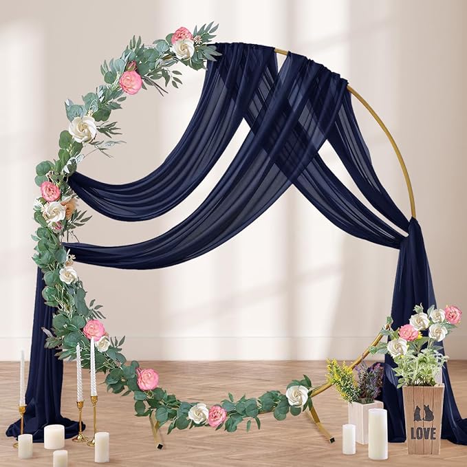 Sheer Outdoor Curtains, Navy Blue Gauze, 4 Panels 29 x 20 Ft