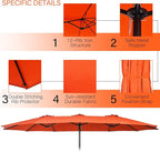 Tangkula 11 Piece Rattan Outdoor Dining Set with 15Ft Patio Umbrella for 8, Outdoor Wicker Table Set with 8 Cushioned Armchairs, Acacia Wood Top, Outdoor Umbrella with Base Included