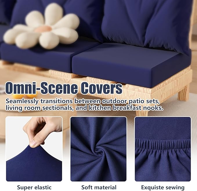 Cushion Covers 8 Pack Navy Blue Stretch Fit Outdoor Patio