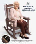 KINGYES Outdoor Rocking Chair Set 2, All Weather HDPE Patio Rocking Chairs for Adults, Coffee Brown